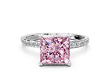 White gold Fancy Pink Princess Cut Diamond Solitaire Ring with Round  Pavé Band and Prong Setting_65