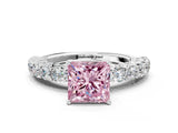 White gold Fancy Pink Princess Cut Diamond Solitaire Ring with Shared Prong Pavé Band and Four-Prong Setting_34