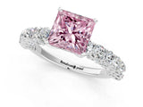 White gold Fancy Pink Princess Cut Diamond Solitaire Ring with Shared Prong Pavé Band and Four-Prong Setting_35