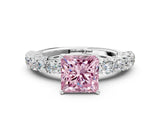 White gold Fancy Pink Princess Cut Diamond Solitaire Ring with Shared Prong Pavé Band and Four-Prong Setting_46