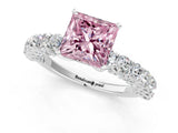 White gold Fancy Pink Princess Cut Diamond Solitaire Ring with Shared Prong Pavé Band and Four-Prong Setting_47