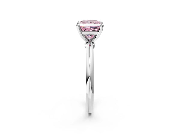 Platinum Fancy Pink Princess Cut Diamond Solitaire Ring with Six-Prong Setting and Classic Band