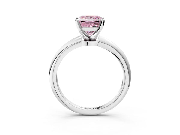 Platinum Fancy Pink Princess Cut Diamond Solitaire Ring with Six-Prong Setting and Classic Band