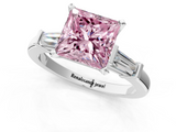 White gold Fancy Pink Princess  Cut Diamond Solitaire Ring with Tapered Baguette Accents and Four-Prong Setting_1