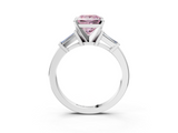 White gold Fancy Pink Princess  Cut Diamond Solitaire Ring with Tapered Baguette Accents and Four-Prong Setting_3