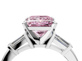 White gold Fancy Pink Princess  Cut Diamond Solitaire Ring with Tapered Baguette Accents and Four-Prong Setting_4