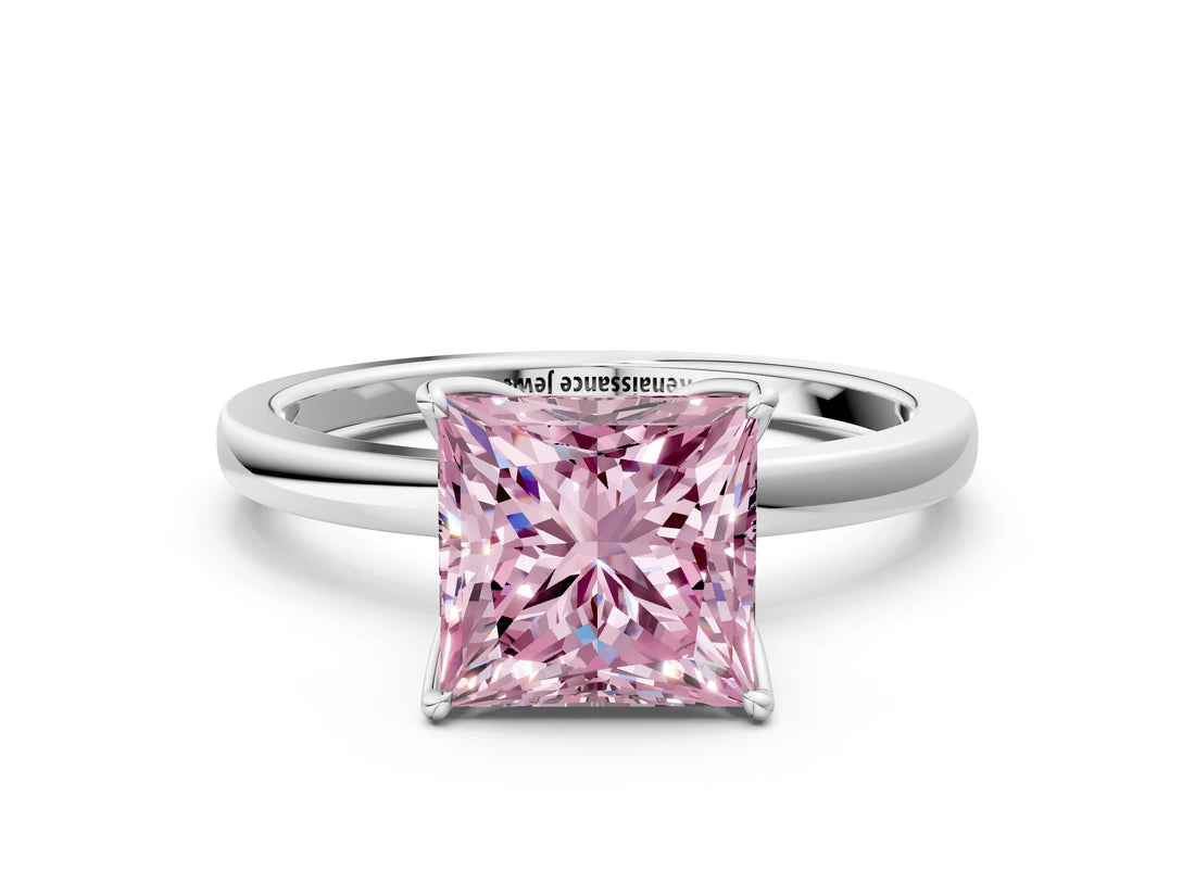 White gold Fancy Pink Princess Cut Diamond Solitaire Ring with Thin Band and Prong Setting_25