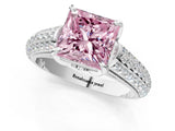 White gold Fancy Pink Princess Cut Diamond Solitaire Ring with Three-Row Pavé Band and Four-Prong Setting_30