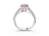 White gold Fancy Pink Princess Cut Diamond Solitaire Ring with Three-Row Pavé Band and Four-Prong Setting_32