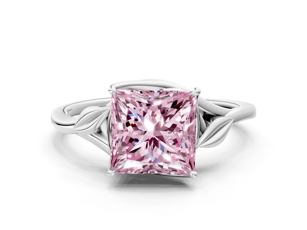 Sterling Silver Princess Cut Leaf Bypass Solitaire Engagement Ring Setting for Fancy Pink Center