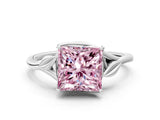 White gold Fancy Pink Princess Cut Diamond Solitaire Ring with Twist Band and Four-Prong Setting_74