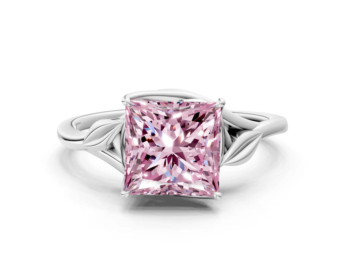 White gold Fancy Pink Princess Cut Diamond Solitaire Ring with Twist Band and Four-Prong Setting_76