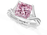 White gold Fancy Pink Princess Cut Diamond Solitaire Twist Band Prong Setting Ring_92