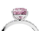 White gold Fancy Pink Princess  Cut Diamond Solitaire with Pave Band and Four-Prong Setting 2