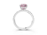 White gold Fancy Pink Princess  Cut Diamond Solitaire with Pave Band and Four-Prong Setting 3