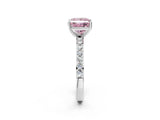 White gold Fancy Pink Princess  Cut Diamond Solitaire with Pave Band and Four-Prong Setting 4