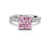 White gold Fancy Pink Princess  Cut Diamond Solitaire with Pave Band and Four-Prong Setting 6