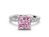 White gold Fancy Pink Princess  Cut Diamond Solitaire with Pave Band and Four-Prong Setting 9
