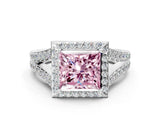 White gold Fancy Pink Princess Cut Diamond Split Shank Halo Ring with Four-Prong Setting_29