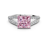 White gold Fancy Pink Princess Cut Diamond Split Shank Pavé Engagement Ring with Four-Prong Setting_29