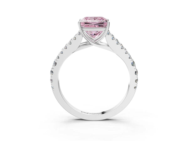White Gold Princess Cut Graduated Split Shank Engagement Ring Setting for Fancy Pink Center