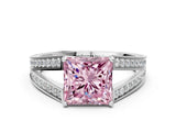 White gold Fancy Pink Princess Cut Diamond Split Shank Ring with Pavé Band and Four-Prong Setting_16