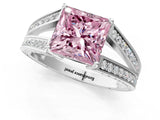 White gold Fancy Pink Princess Cut Diamond Split Shank Ring with Pavé Band and Four-Prong Setting_17