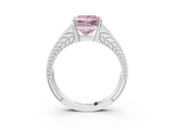 White gold Fancy Pink Princess Cut Diamond Split Shank Ring with Pavé Band and Four-Prong Setting_20