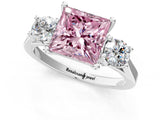 White gold Fancy Pink Princess Cut Diamond Three-Stone Engagement Ring with Prong Setting and Pavé Band_1