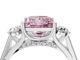 White gold Fancy Pink Princess Cut Diamond Three-Stone Engagement Ring with Prong Setting and Pavé Band_4