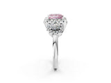 White gold Fancy Pink Princess Cut Diamond Three-Stone Halo Ring with Prong Setting and Pavé Accents_2