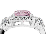 White gold Fancy Pink Princess Cut Diamond Three-Stone Halo Ring with Prong Setting and Pavé Accents_4
