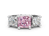 White gold Fancy Pink Princess Cut Diamond Three-Stone Ring with Channel Set Band and Four-Prong Setting_46