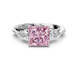 White gold Fancy Pink Princess Cut Diamond Three-Stone Ring with Pear  Side Stones and Prong Setting_126