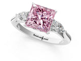 White gold Fancy Pink Princess Cut Diamond Three-Stone Ring with Pear  Side Stones and Prong Setting_130