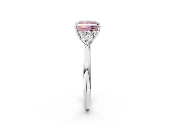 Platinum Princess Cut Three Stone Pear Side Engagement Ring Setting for Fancy Pink Center