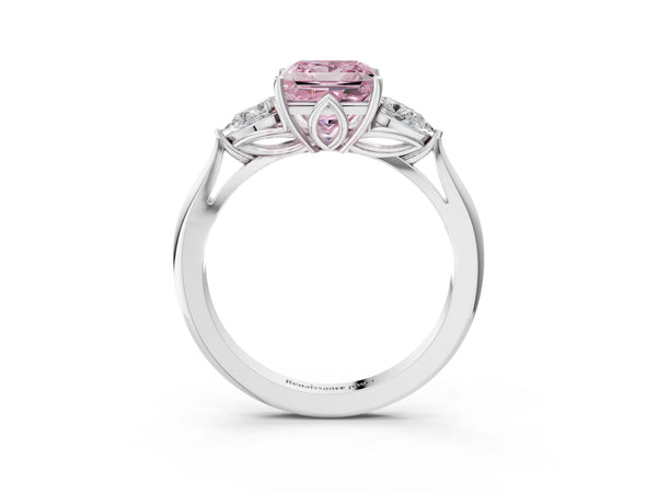 Platinum Princess Cut Three Stone Pear Side Engagement Ring Setting for Fancy Pink Center