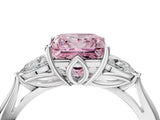 White gold Fancy Pink Princess Cut Diamond Three-Stone Ring with Pear  Side Stones and Prong Setting_133