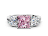 White gold Fancy Pink Princess Cut Diamond Three-Stone Ring with Prong Setting and Classic Band_46