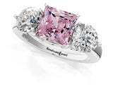 White gold Fancy Pink Princess Cut Diamond Three-Stone Ring with Prong Setting and Classic Band_47