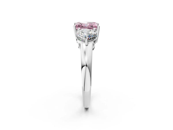 White gold Fancy Pink Princess Cut Diamond Three-Stone Ring with Prong Setting and Classic Band