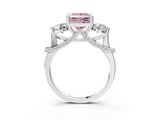 White gold Fancy Pink Princess Cut Diamond Three-Stone Ring with Prong Setting and Pavé Band_3