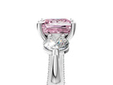 White gold Fancy Pink Princess Cut Diamond Three-Stone Ring with Prong Setting and Pavé Band_5