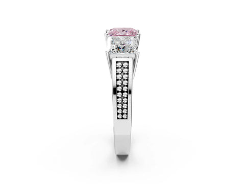 White gold Fancy Pink Princess Cut Diamond Three-Stone Ring with Prong Setting and Textured Band_14