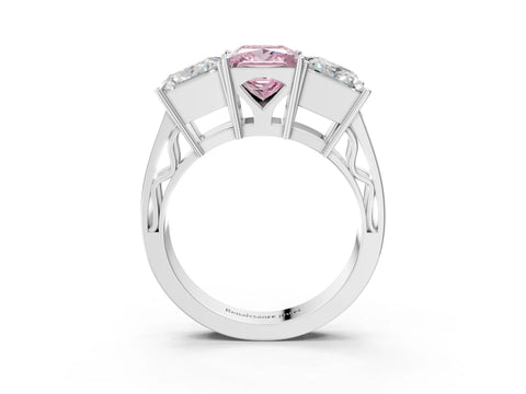 White gold Fancy Pink Princess Cut Diamond Three-Stone Ring with Prong Setting and Textured Band_15