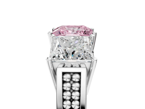 White gold Fancy Pink Princess Cut Diamond Three-Stone Ring with Prong Setting and Textured Band_17