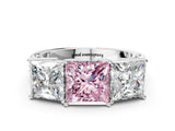 White gold Fancy Pink Princess Cut Diamond Three-Stone Ring with Prong Setting and Textured Band_23