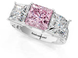 White gold Fancy Pink Princess Cut Diamond Three-Stone Ring with Prong Setting and Textured Band_25