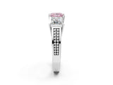White gold Fancy Pink Princess Cut Diamond Three-Stone Ring with Prong Setting and Textured Band_26