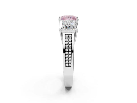 White gold Fancy Pink Princess Cut Diamond Three-Stone Ring with Prong Setting and Textured Band_26